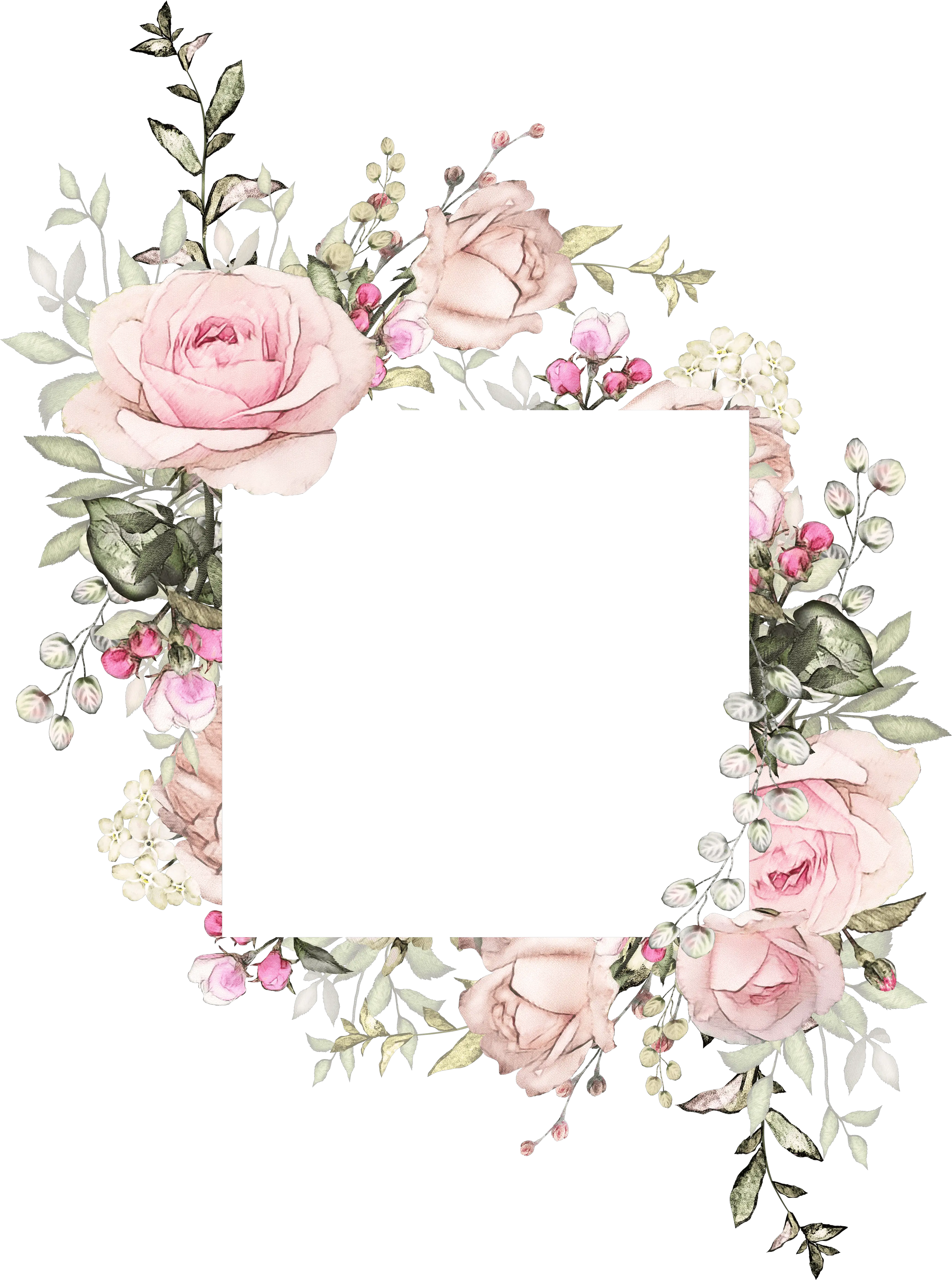 Pink Flower Frame Illustration Wedding Invitation Watercolor Png