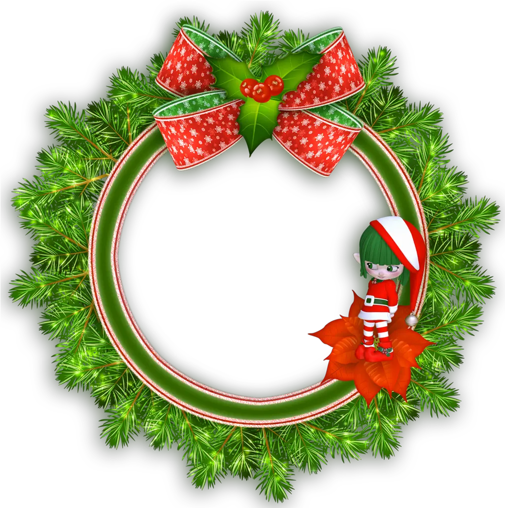 Round Transparent Christmas Photo Frame With Elf Circle Christmas Frame Design Png Merry Christmas Frame Png