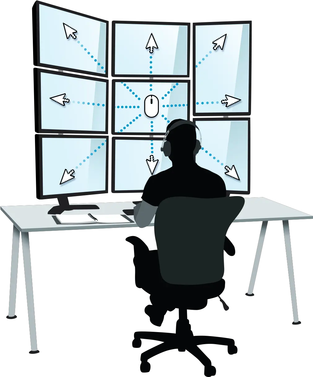 Aten Boundless Switching Corporate Headquarters Sitting At Computer Silhouette Png Mouse Cursor Transparent Background