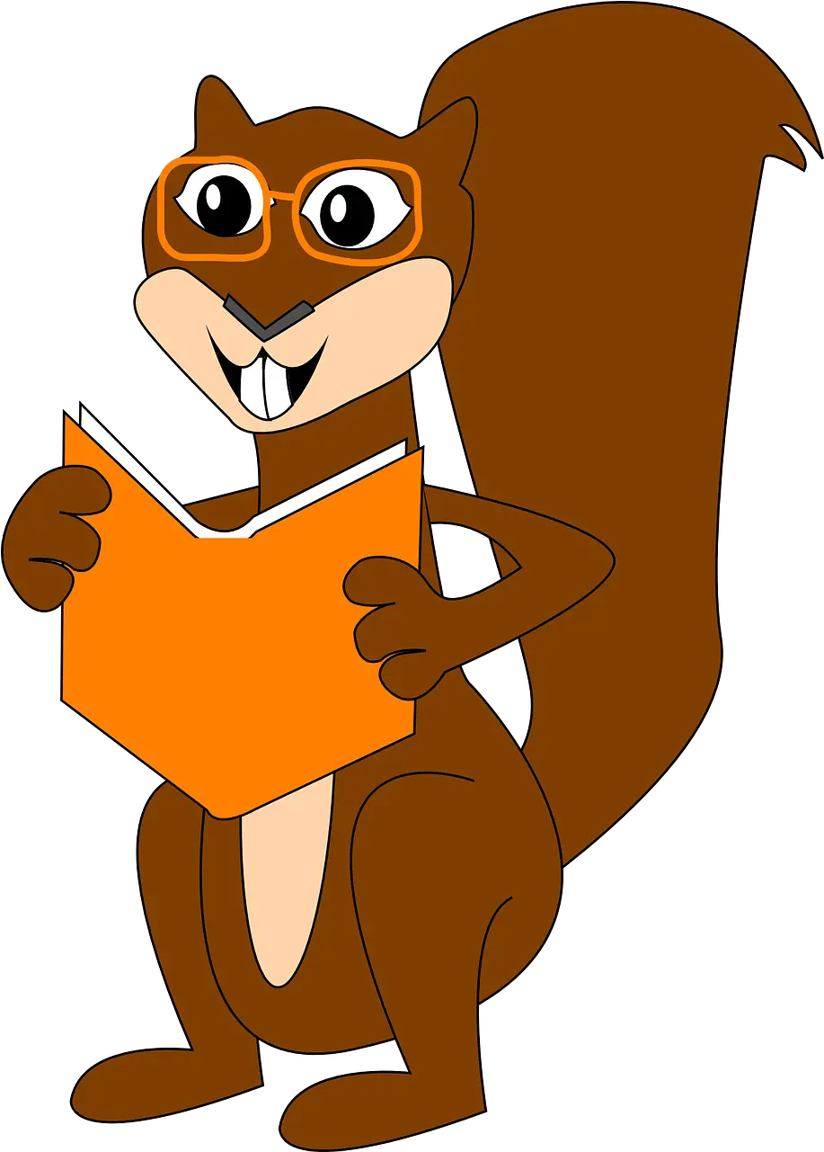 Reading Squirrel Comic Glasses Brown Squirrel Clipart Png Cartoon Book Png