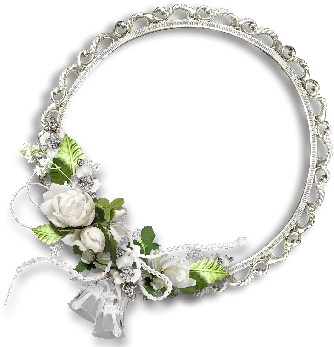 White Round Flowers Transparent Frame Floral Frame White Png Silver Frame Png