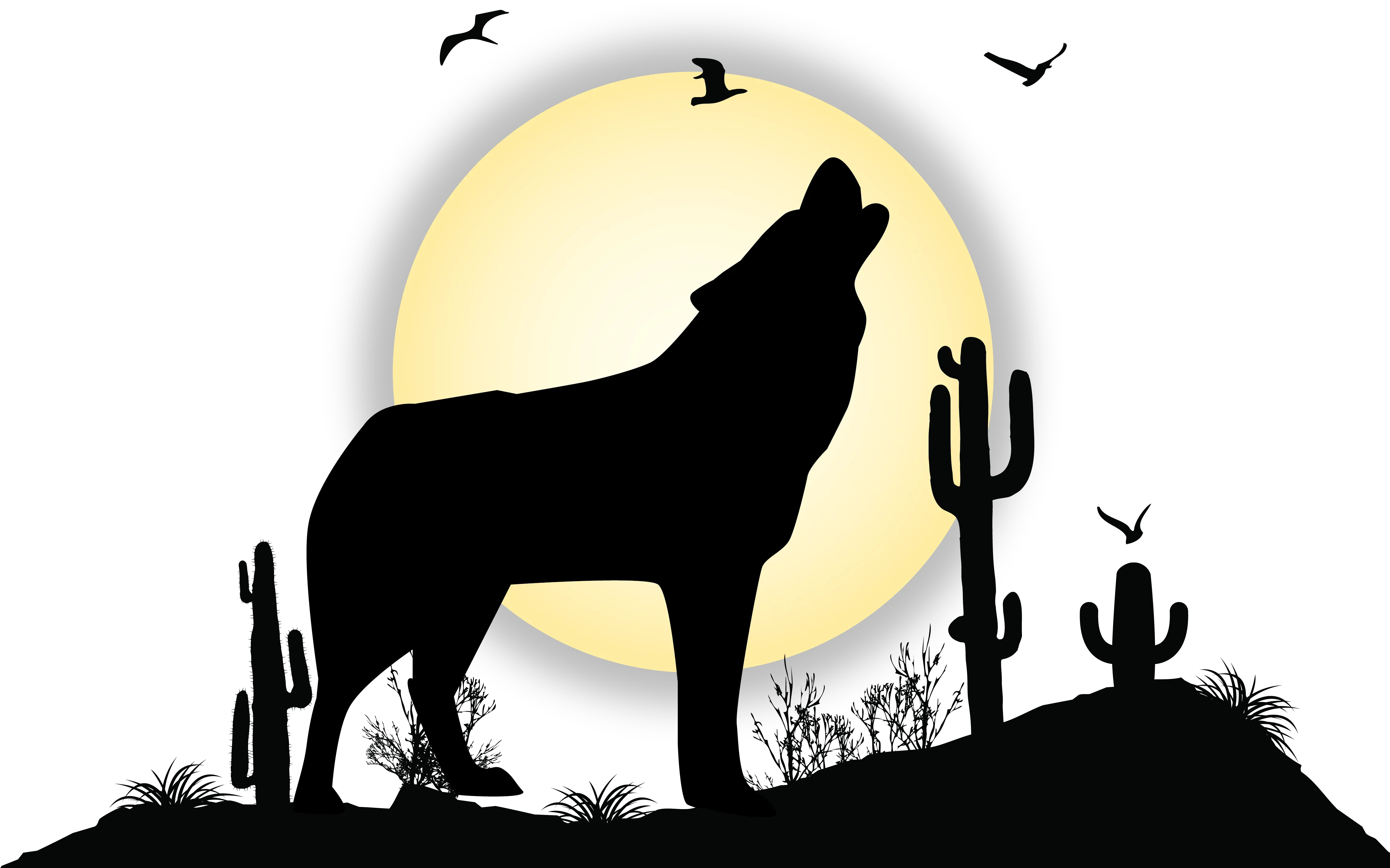 Gray Wolf Landscape Silhouette Desert Vector Png Wolf Silhouette Png