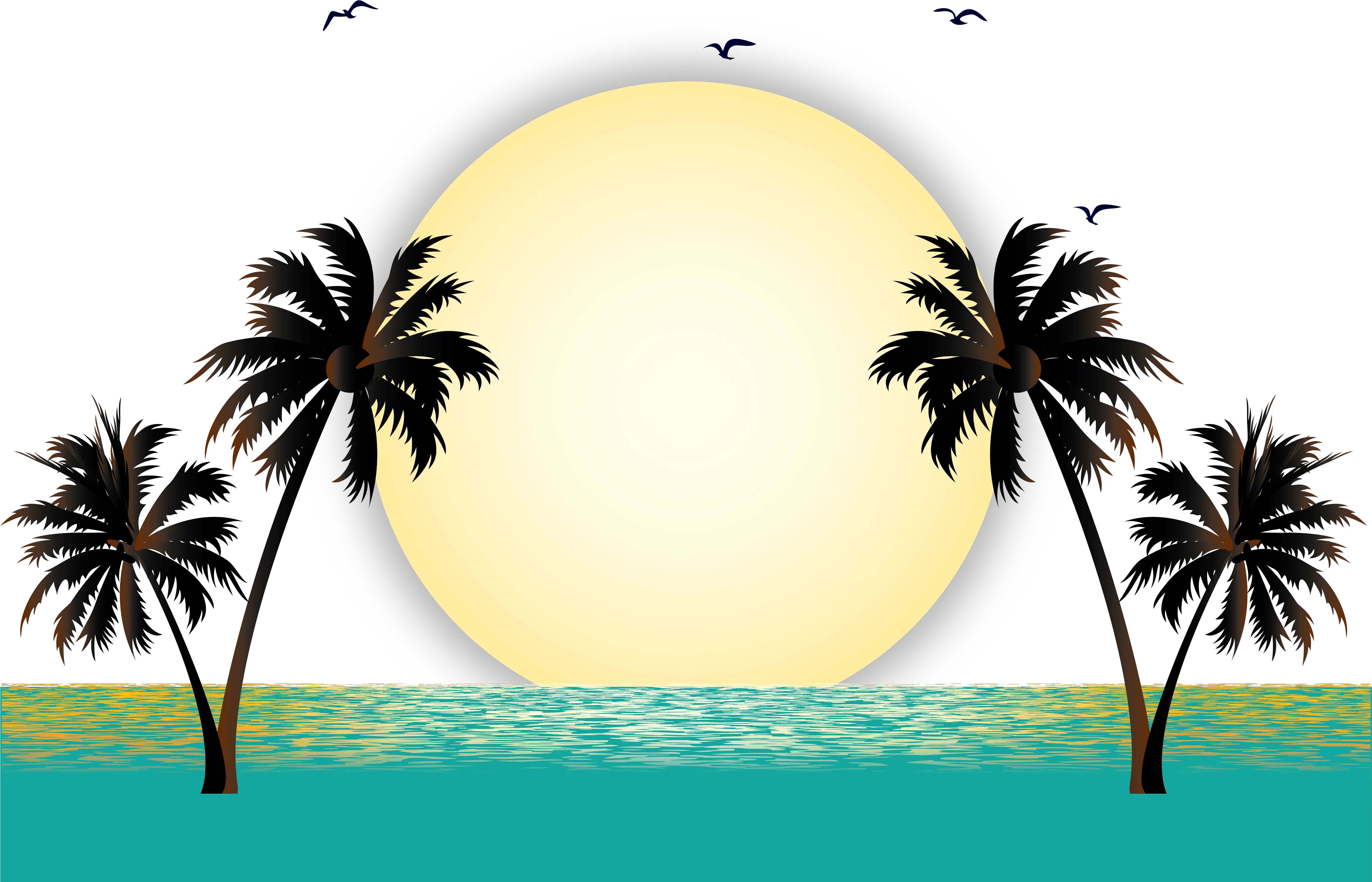 Summer Vacation Beach Palm Tree Silhouette Clip Art Black Coconut Tree Vector Png Palm Tree Silhouette Png