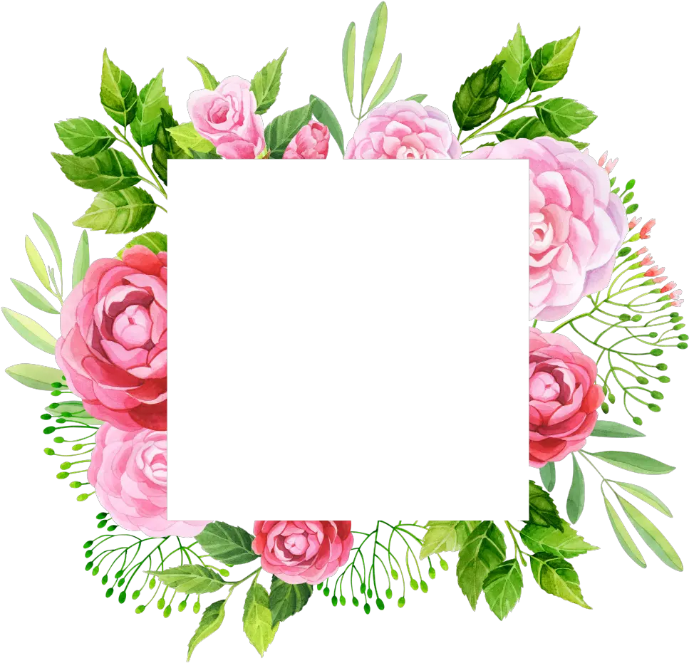 Hand Painted Peony Flower Frame Png Transparent Leaf Transparent Square Floral Frame Leaf Frame Png