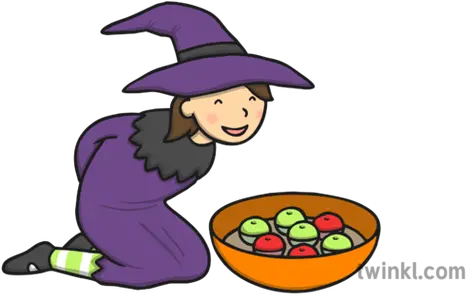 Child Dressed As Witch Bobbing For Apples Illustration Twinkl Clip Art Png Apples Png