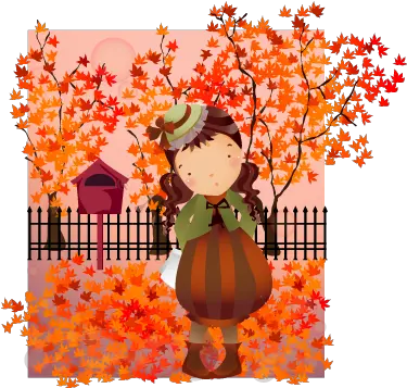 Kids Autumn Walk Wall Sticker Girl In Autumn Theme Png Kids Walking Png