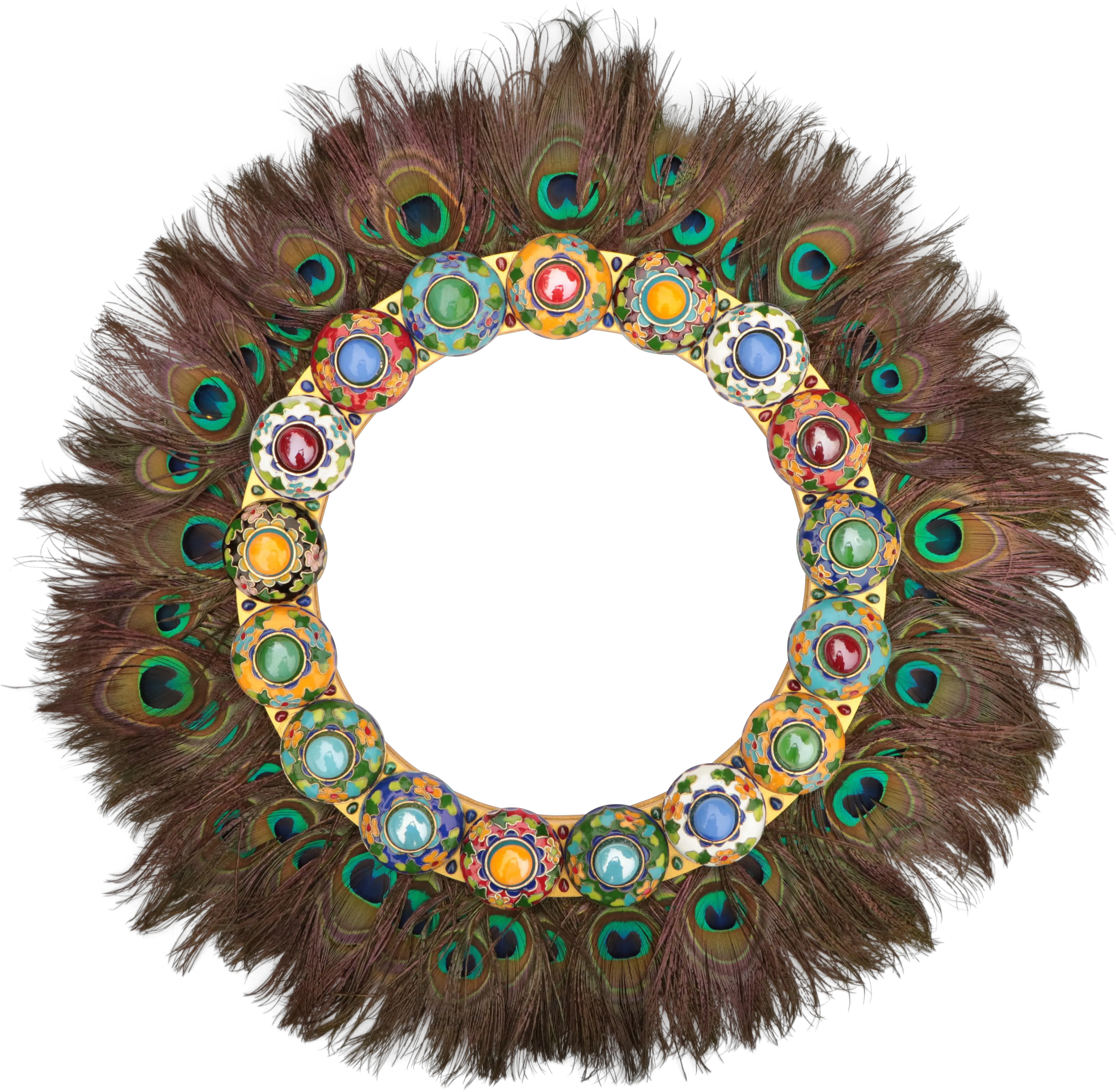 Gemmed Cloisonné Wreath With Peacock Feathers Png Feather