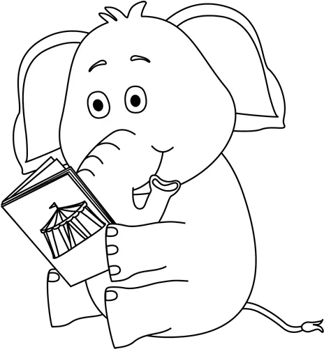 Elephants Clip Art Animals Reading Cartoon Black And White Png White Elephant Png