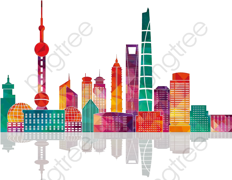 Colorful Shanghai Building Silhouettes Shanghai Skyline Shanghai Skyline Illustration Png Building Silhouette Png