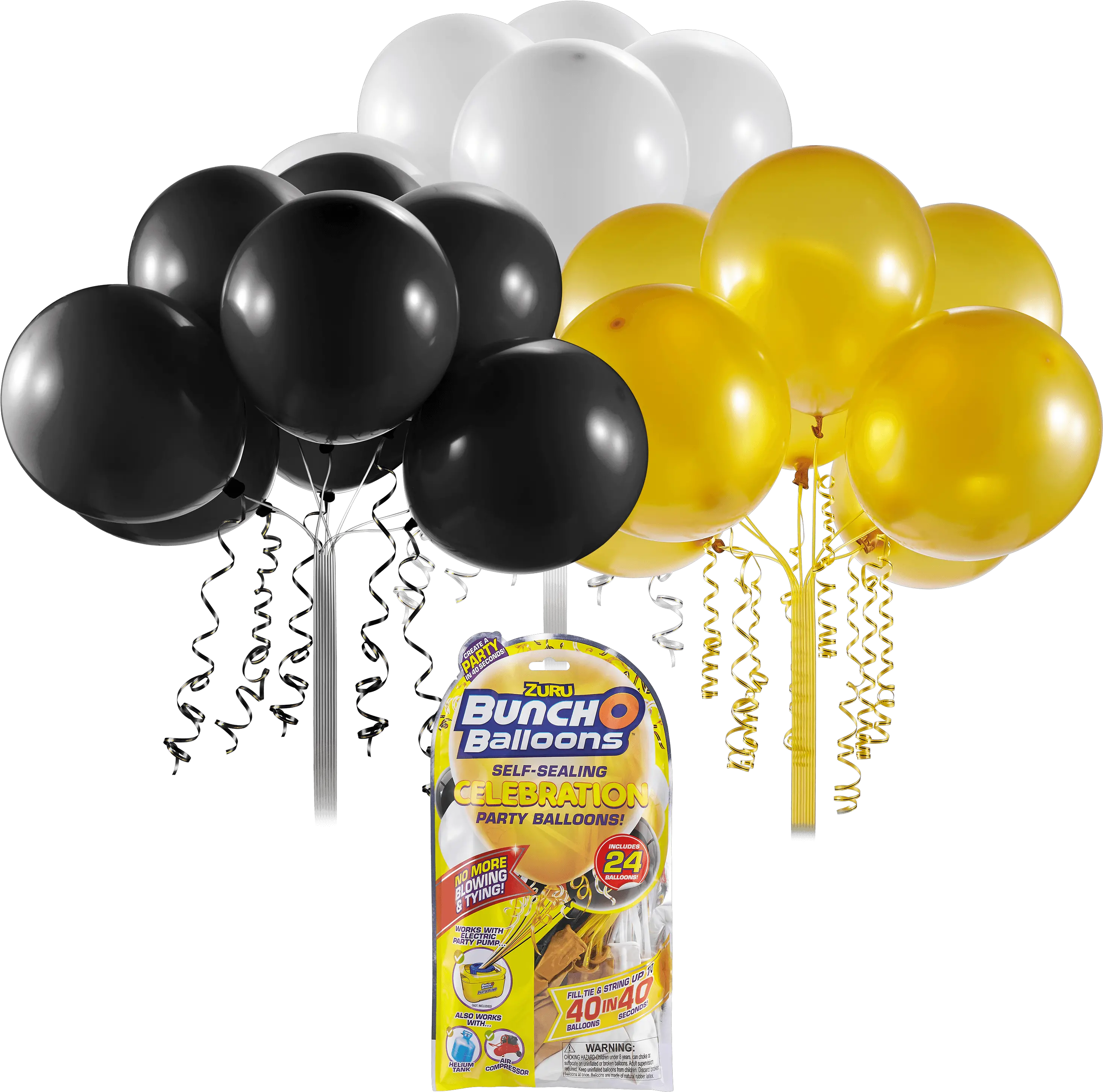 Bunch O Balloons Self Sealing Latex Party Balloons White Black U0026 Gold 11in 24ct Walmartcom Zuru Bunch O Balloons Self Sealing Party Balloons Png Black Balloon Png